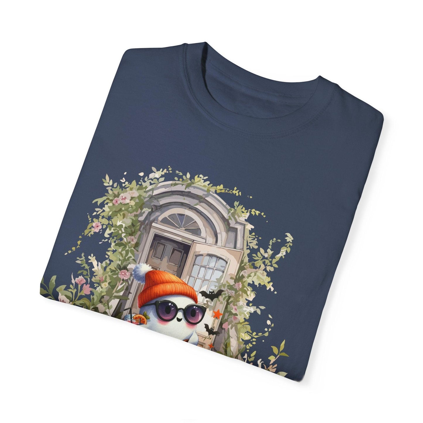 T-shirt Unisex Fantasma Bajando las Escaleras a Buscar Dulces en Halloween