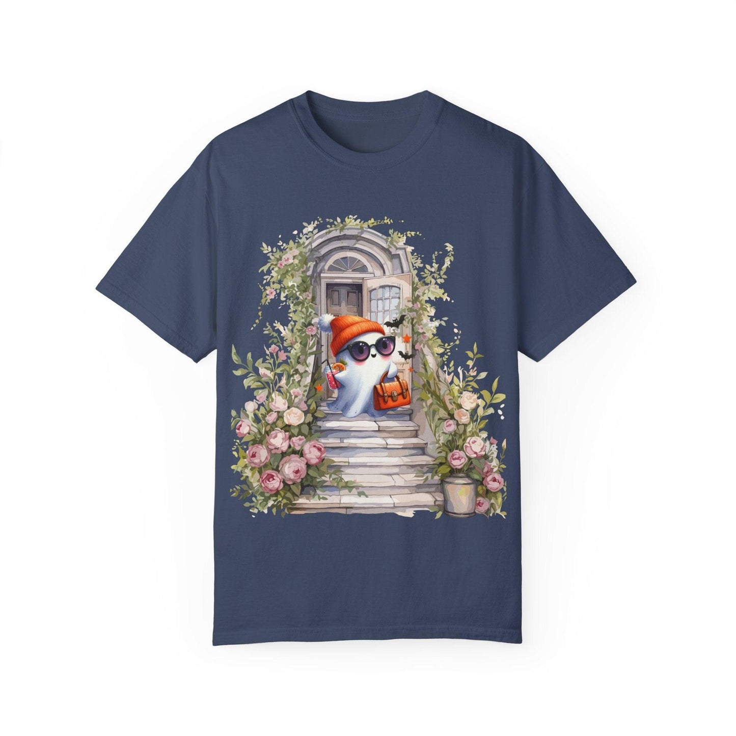 T-shirt Unisex Fantasma Bajando las Escaleras a Buscar Dulces en Halloween