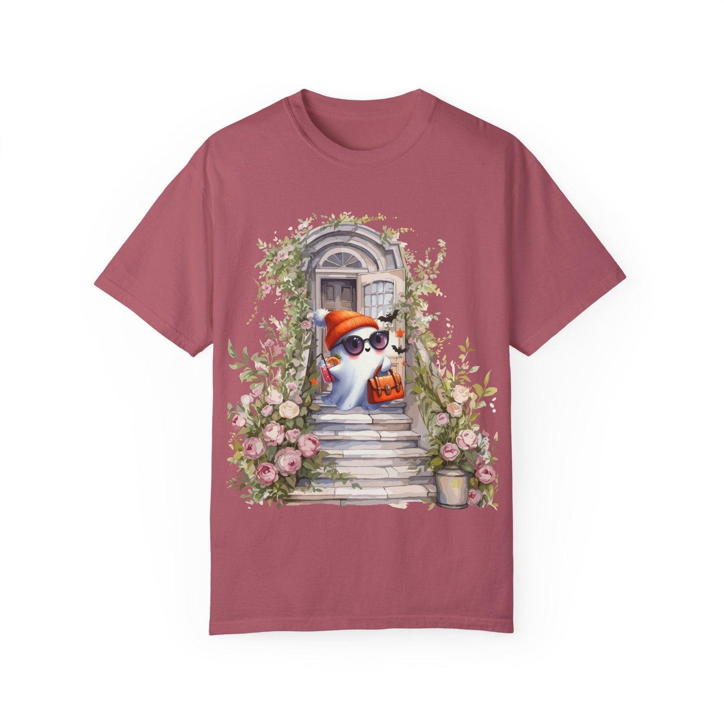 T-shirt Unisex Fantasma Bajando las Escaleras a Buscar Dulces en Halloween