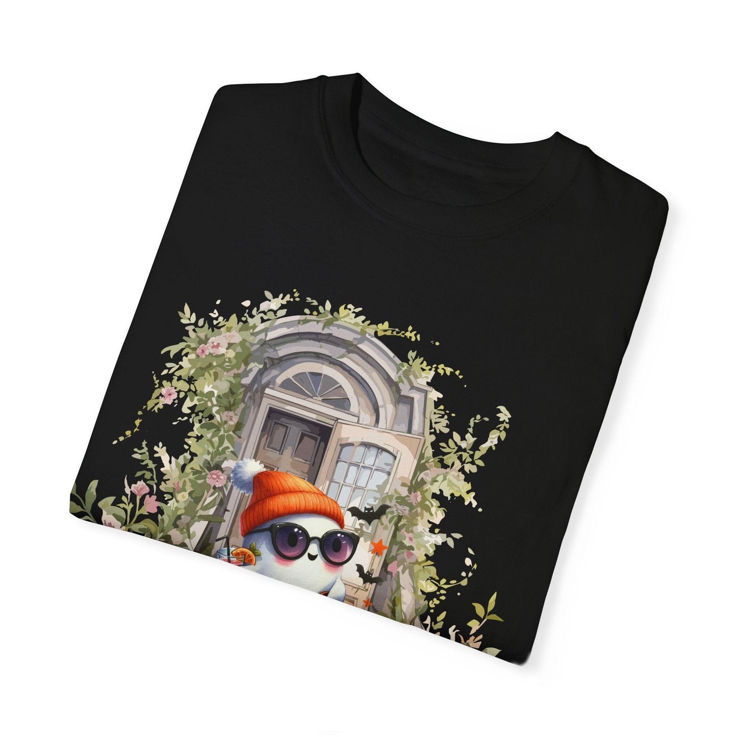 T-shirt Unisex Fantasma Bajando las Escaleras a Buscar Dulces en Halloween