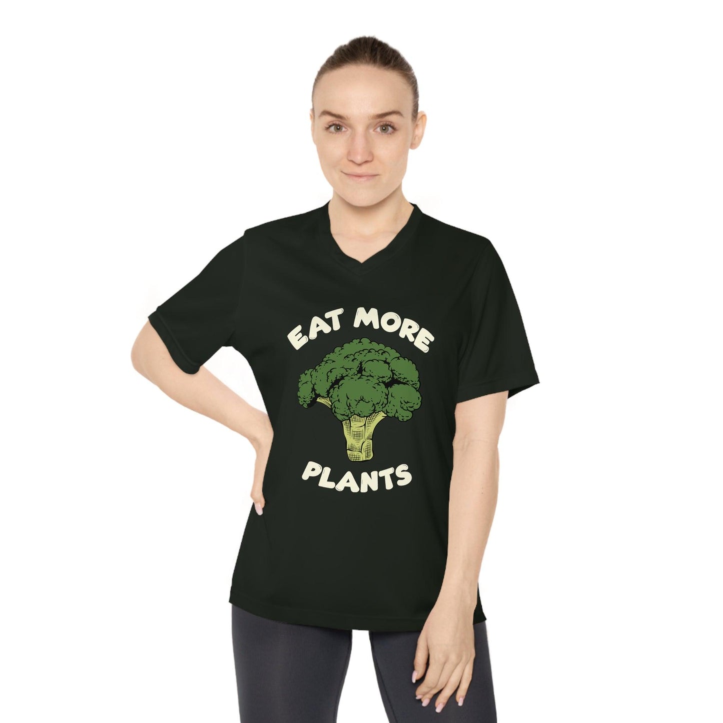 T-Shirt Cuello V  Protección UV-Mensaje 'Eat More Plant' /T-Shirt Promueve Estilo de Vida Saludable